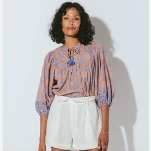 CLEOBELLA Amaryllis Floral Boho Peasant Organic Cotton Blouse Top